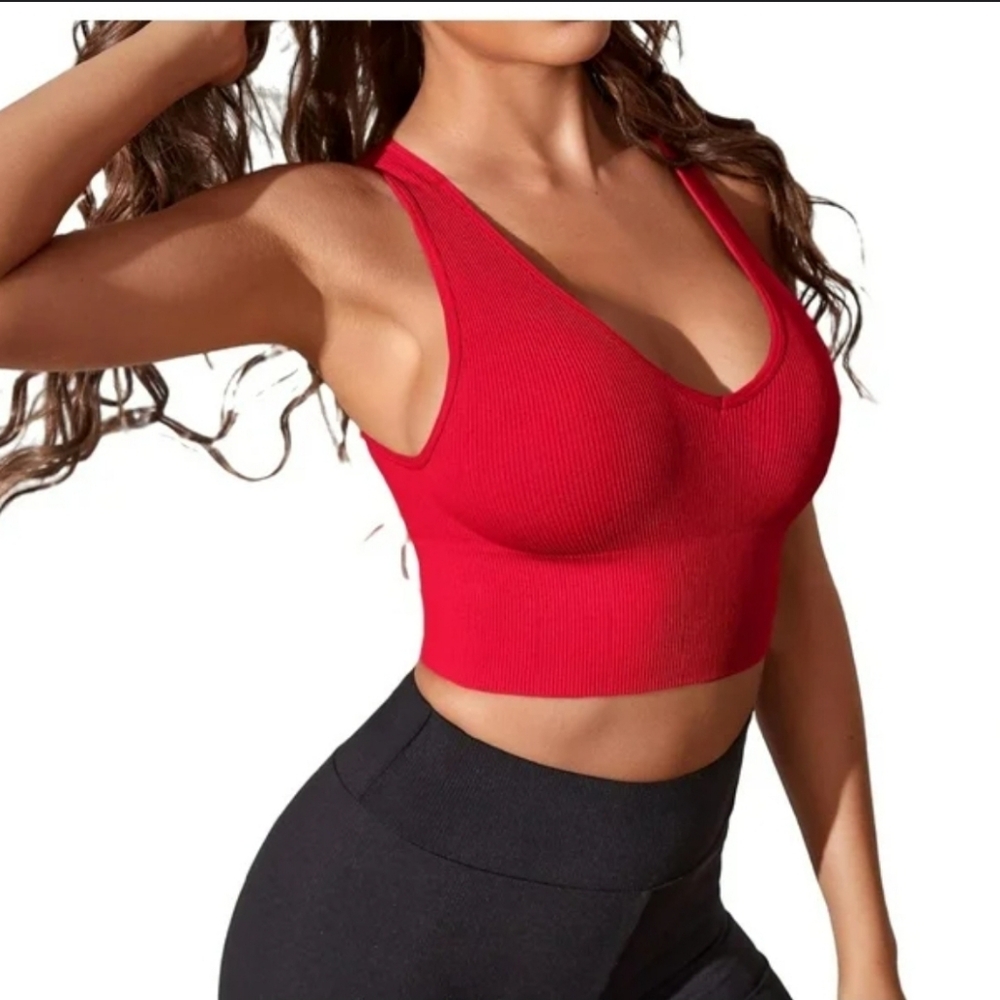 Red Ribbed Crop Top Sz s/m